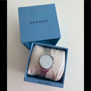Skagen women’s stainless steel mesh band watch
